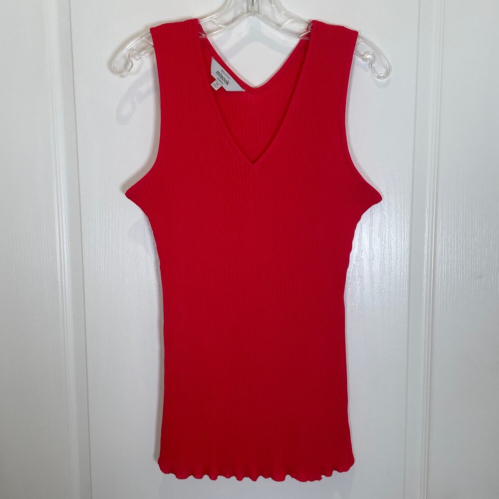 Misook Fuchsia Pink Ribbed Tank Top Vneck Stretchy Basics Layering‎ 1X